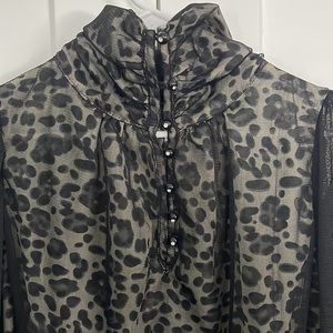 Hot Price - Pretty Angel Black sheer top Scrunched Neck with leopard print